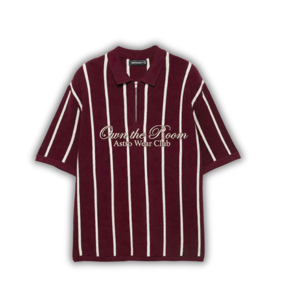 Burgundy Stripe Zip Polo