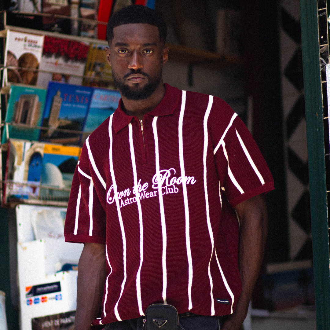 Burgundy Stripe Zip Polo