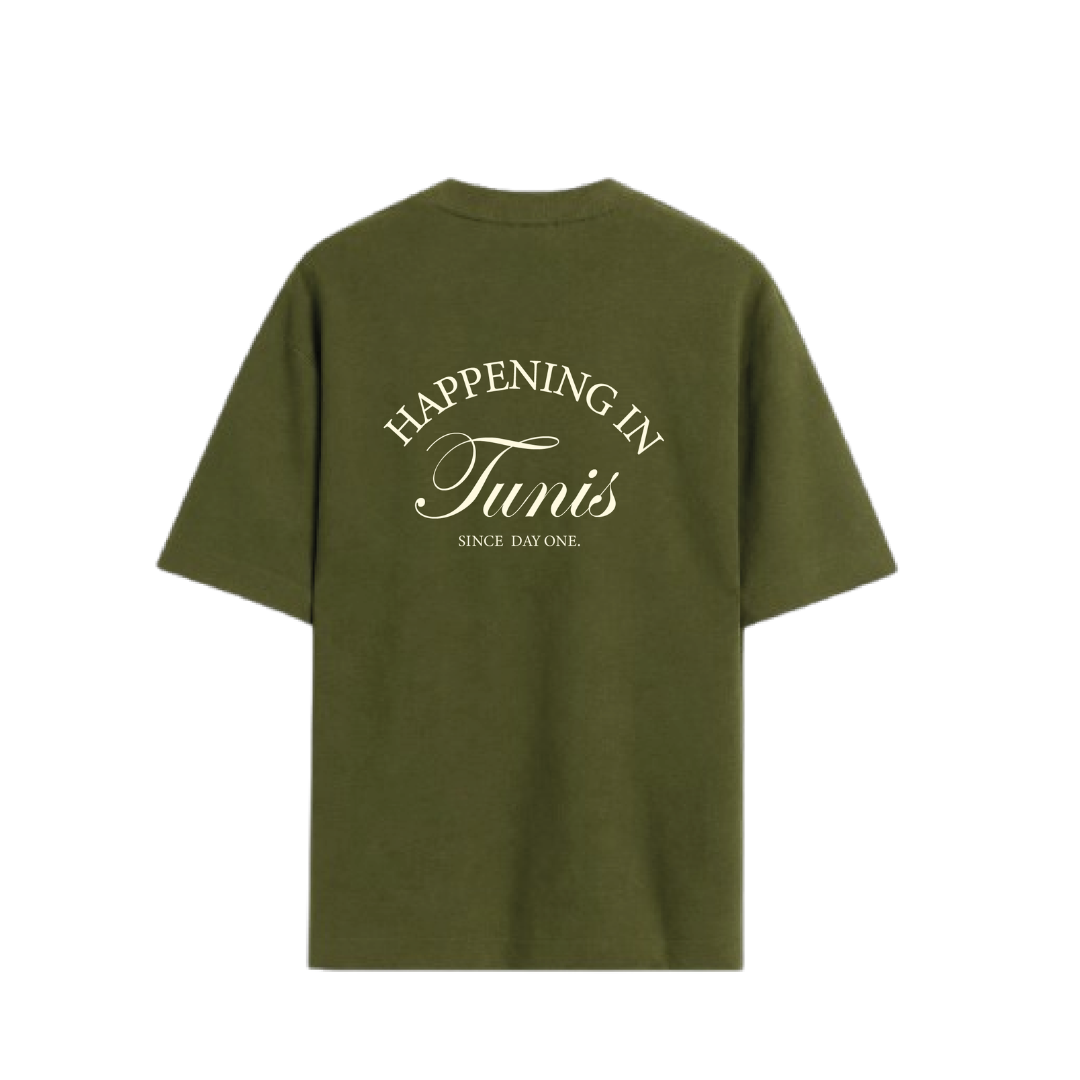 Happening in Tunis Olive Green Tee